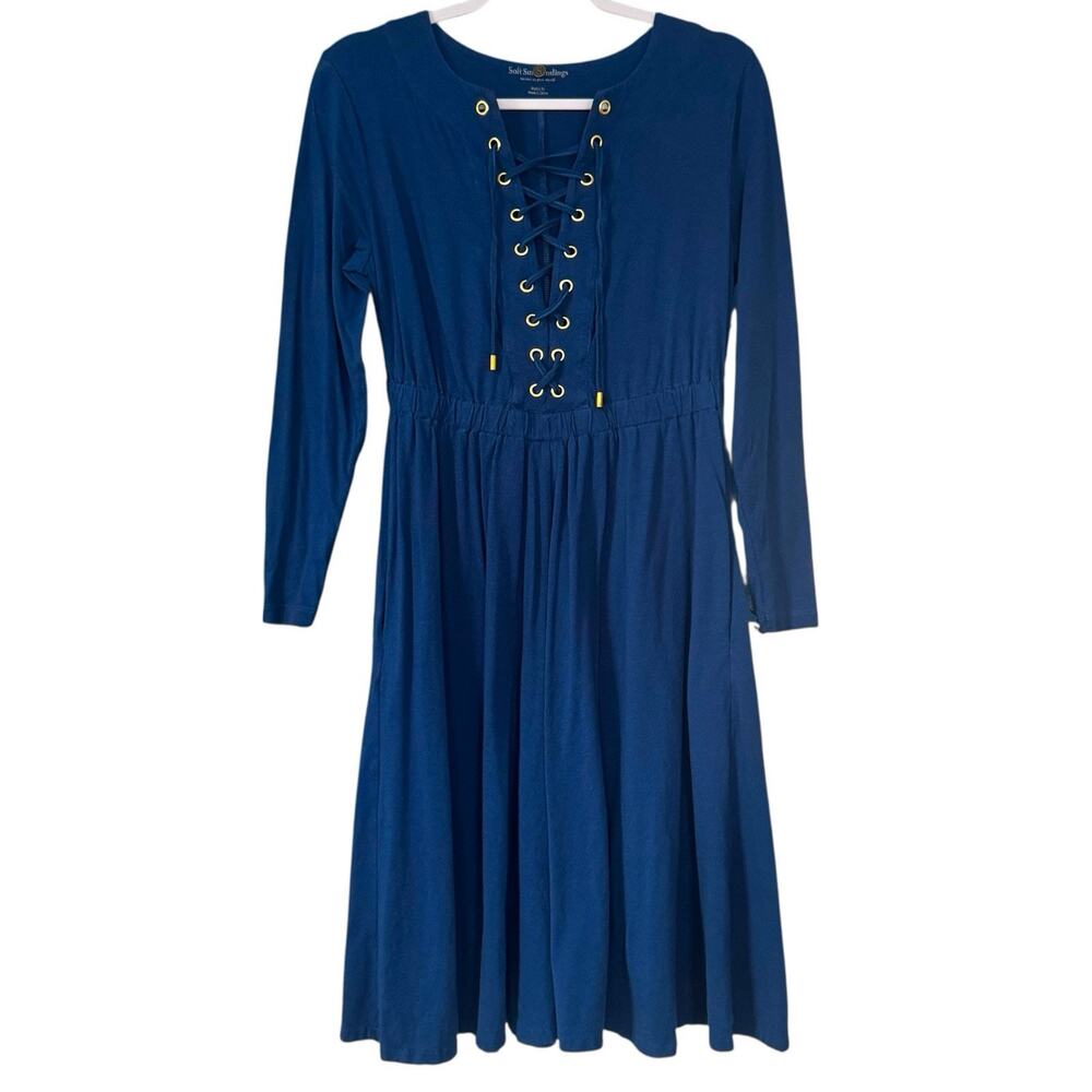 Soft Surroundings Women’s Knit Lace Up Fit & Flare Dress Size Petite Medium